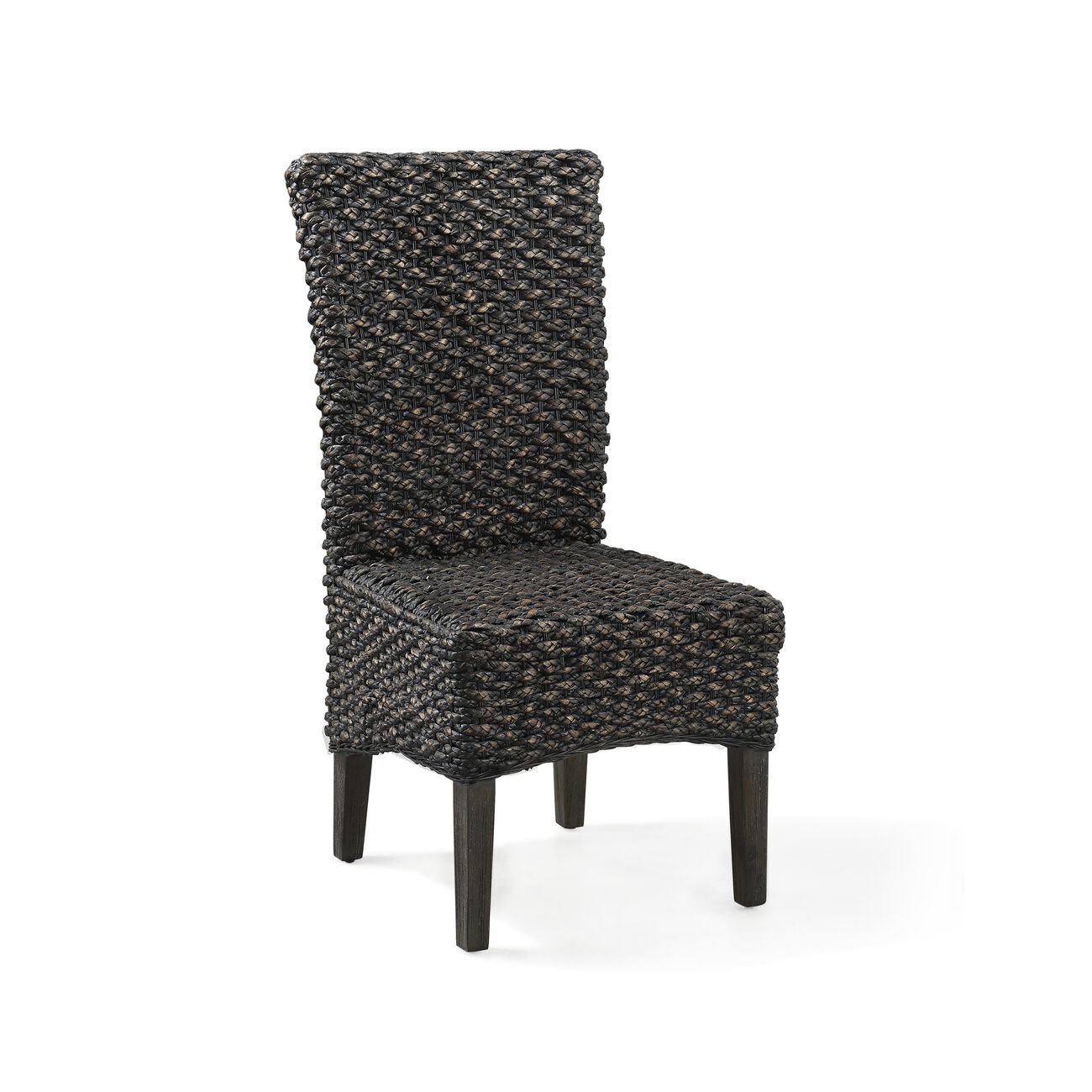 Woven Water Hyacinth Wooden Chair with Tapered Legs, Black