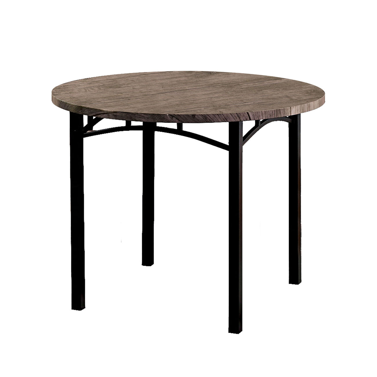 Industrial Metal Dining Table with Round Table Top and Tubular Legs, Brown