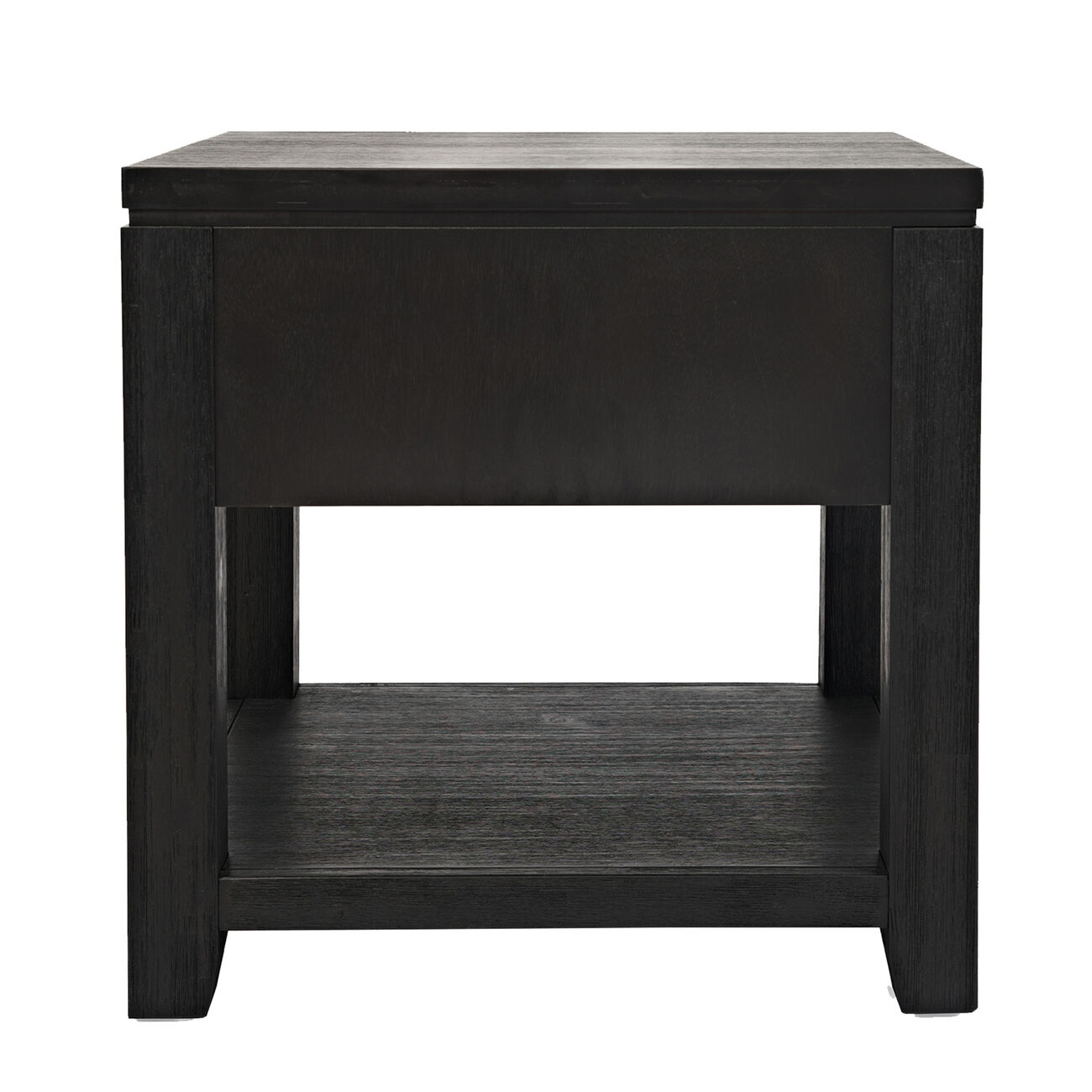 Wooden End Table with Open Bottom Shelf and Single Drawer, Dark Gray