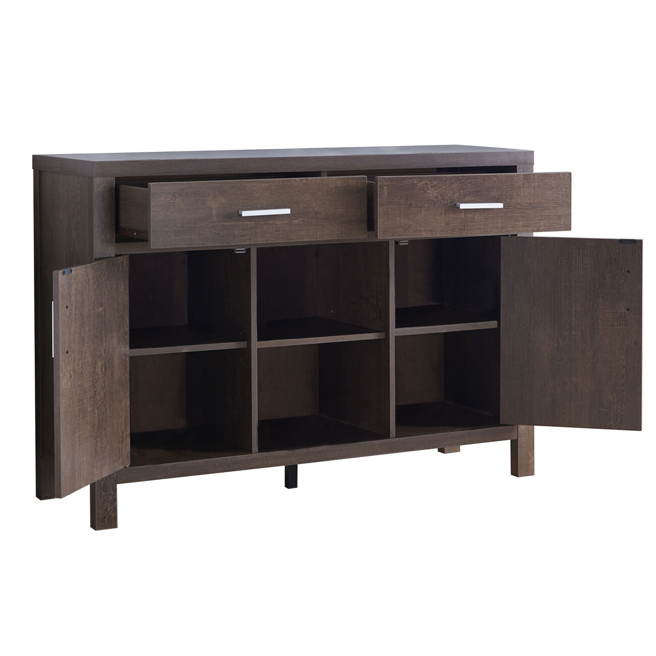 Wooden Buffet with 2 Drawers and 2 Door Cabinets, Walnut Oak