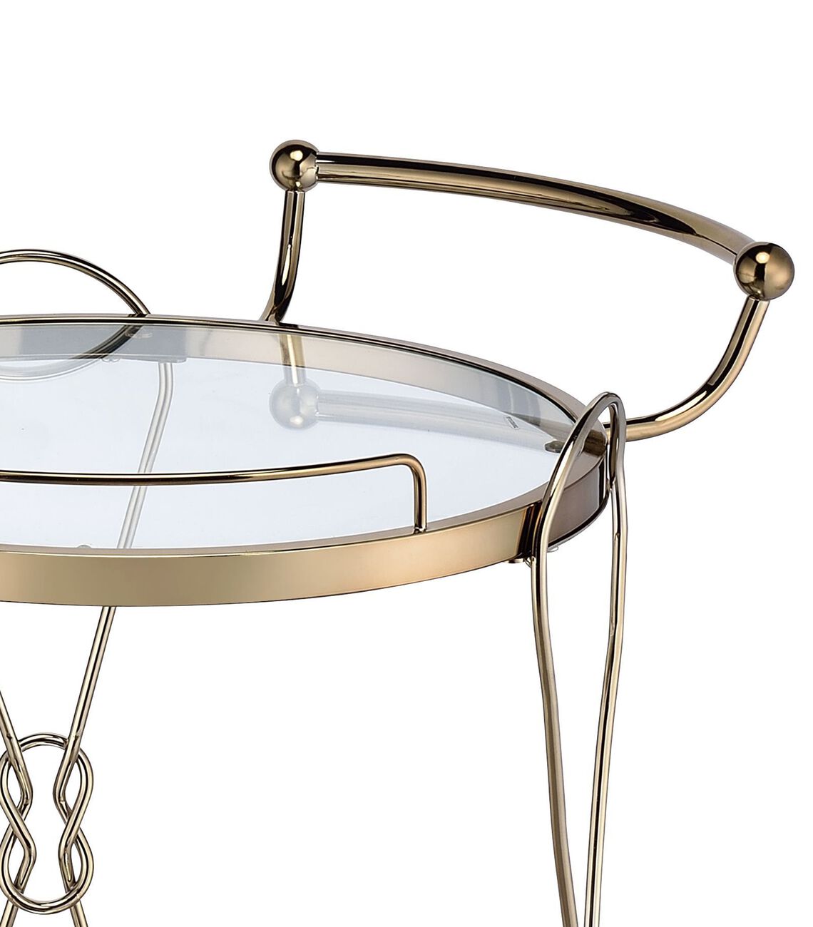 Serving Cart with 2 Glass Shelves and Caster Support, Gold and Clear