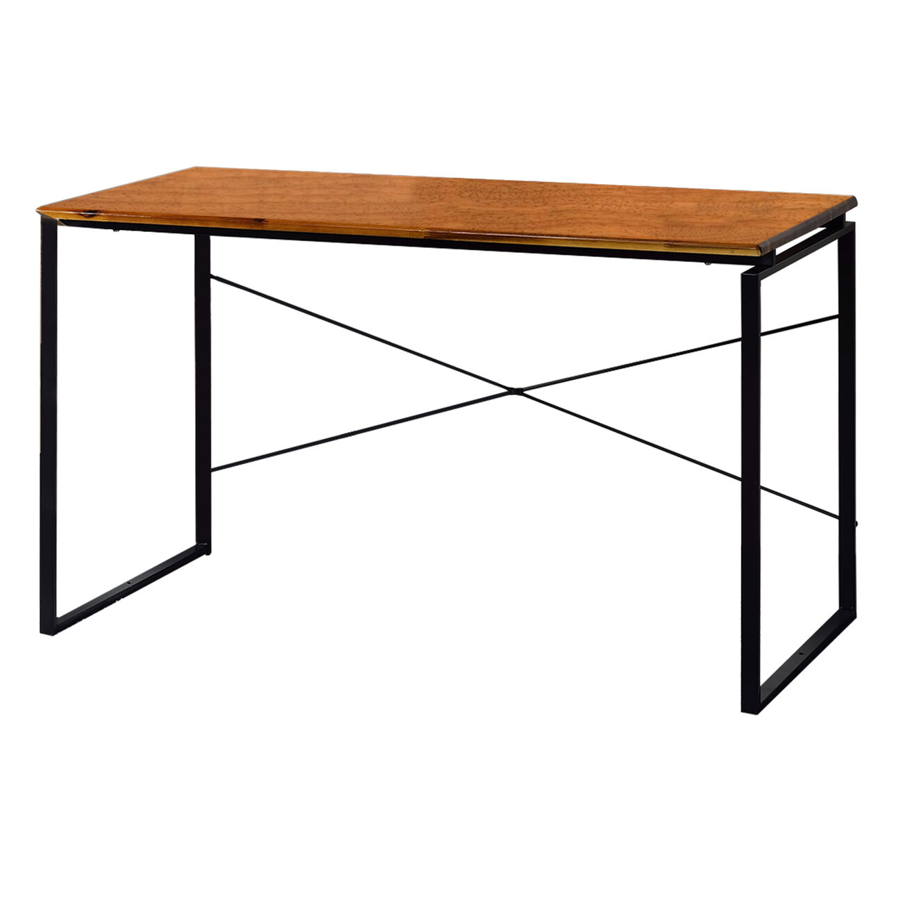 Sled Base Rectangular Table with X shape Back and Wood Top, Brown and Black