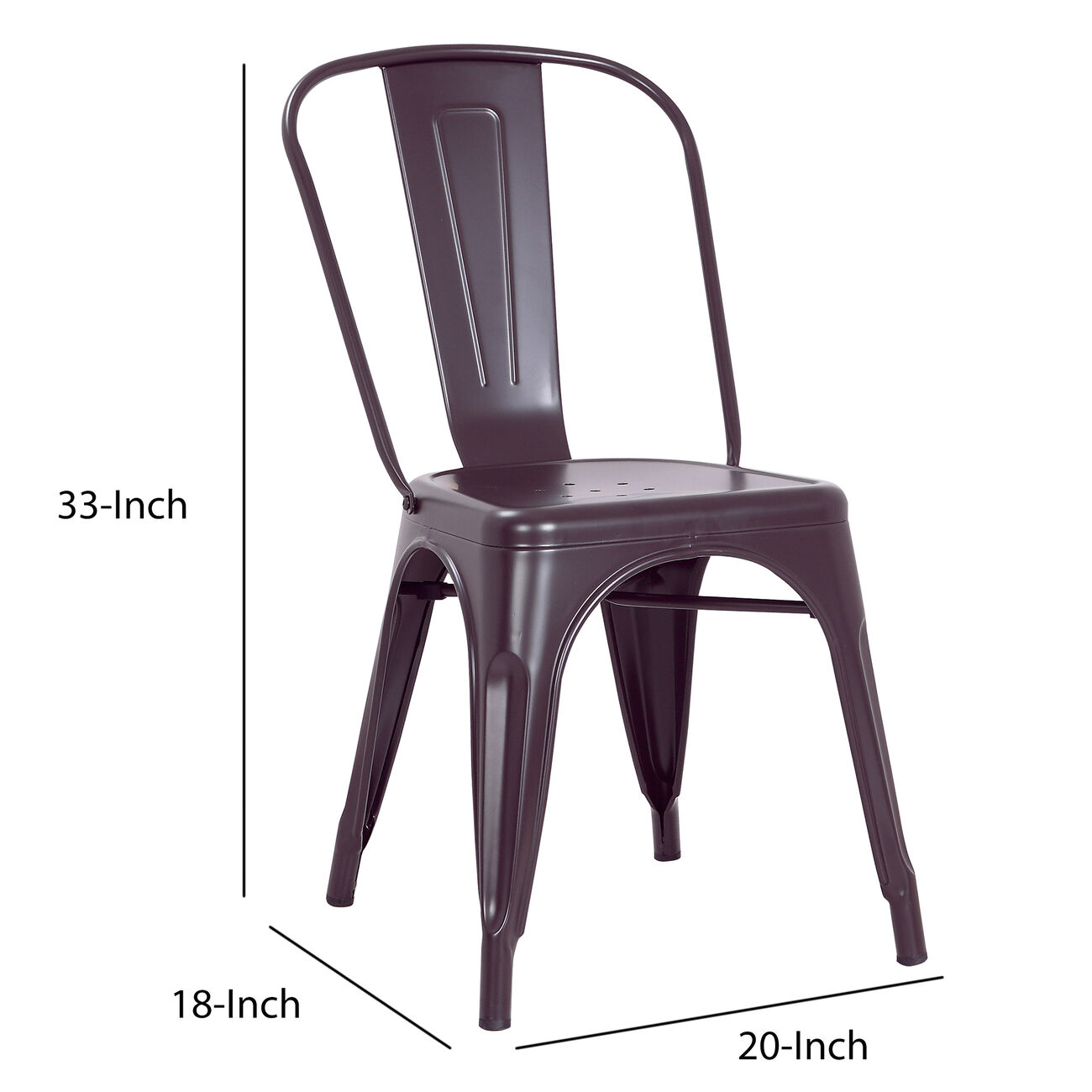 Stackable Metal Dining Chair with Peg Legs, Set of 2, Dark Brown