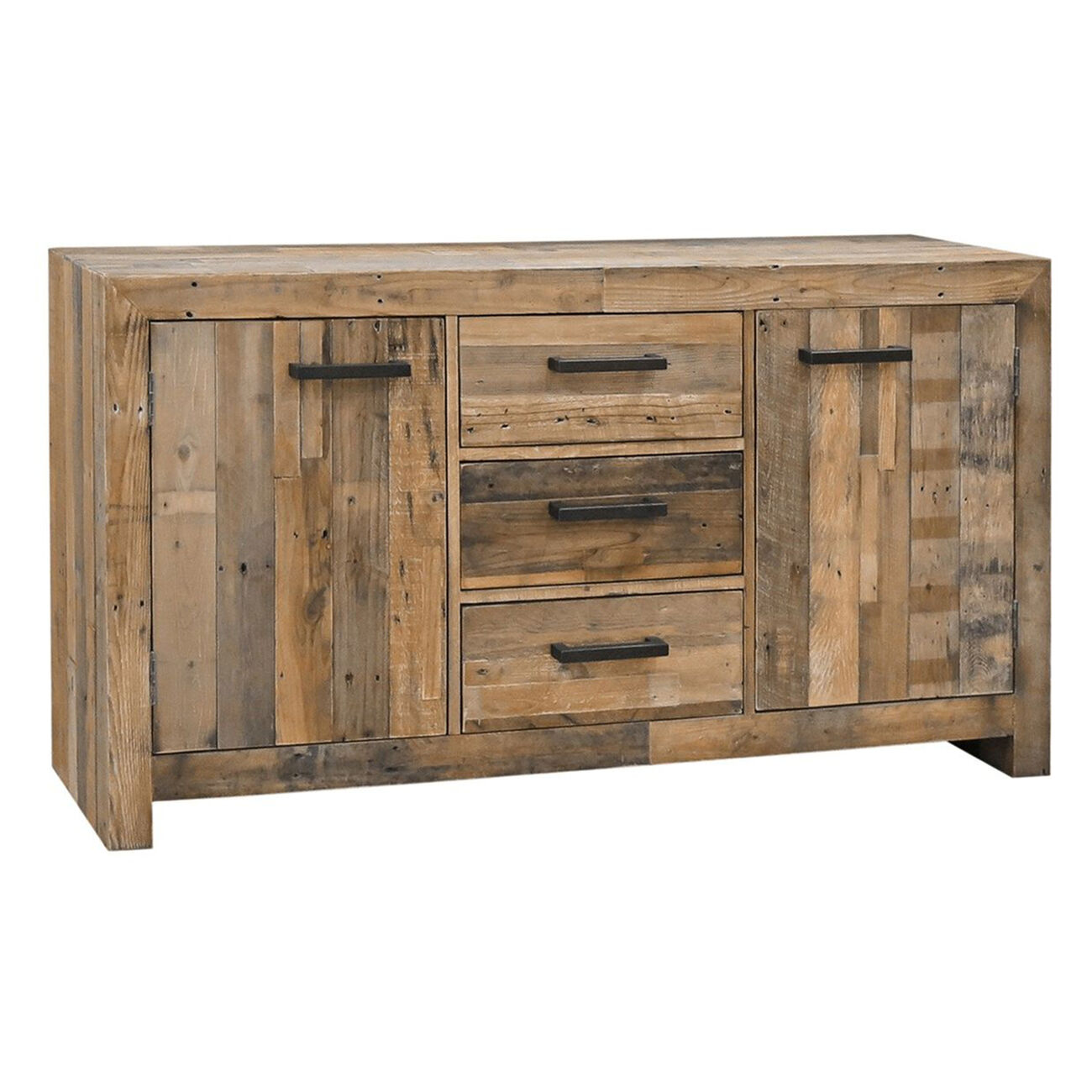 Reclaimed Wood Frame Buffet with 3 Drawers and 2 Doors, Natural Brown