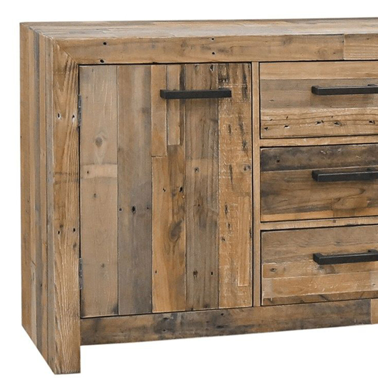 Reclaimed Wood Frame Buffet with 3 Drawers and 2 Doors, Natural Brown