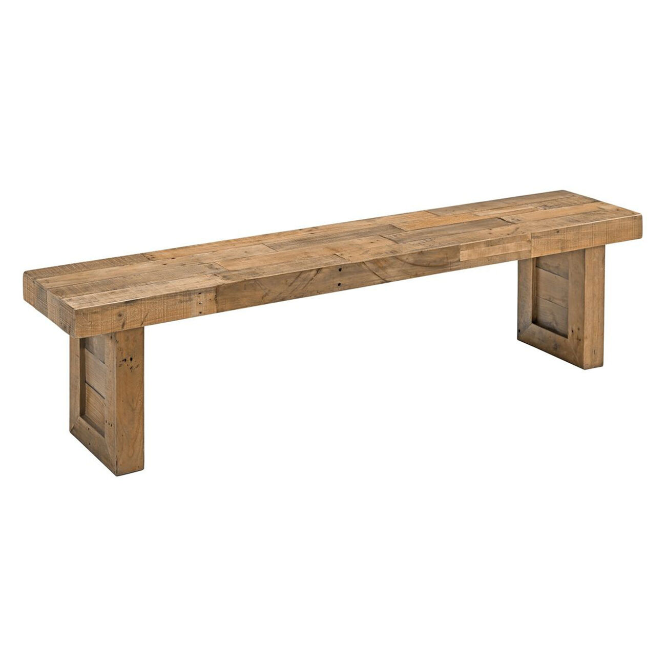 Rectangular Reclaimed Wood Bench with Sled Base, Distressed Brown