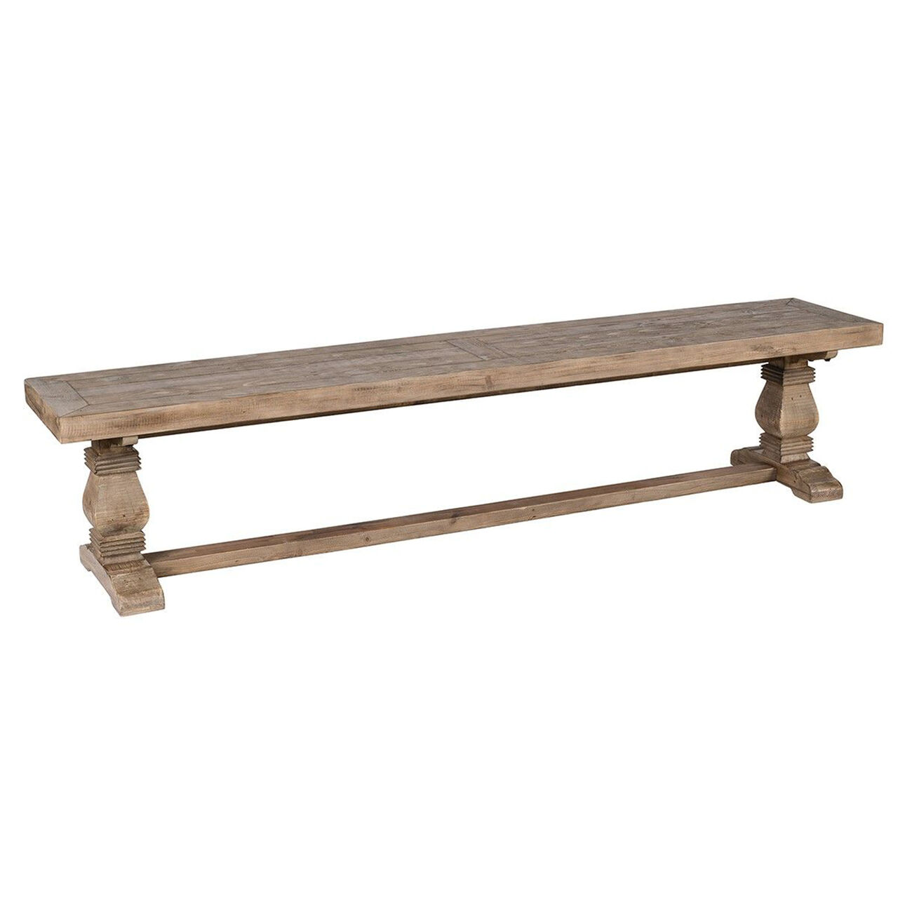 Rectangular Reclaimed Wood Bench with Trestle Base, Weathered Brown
