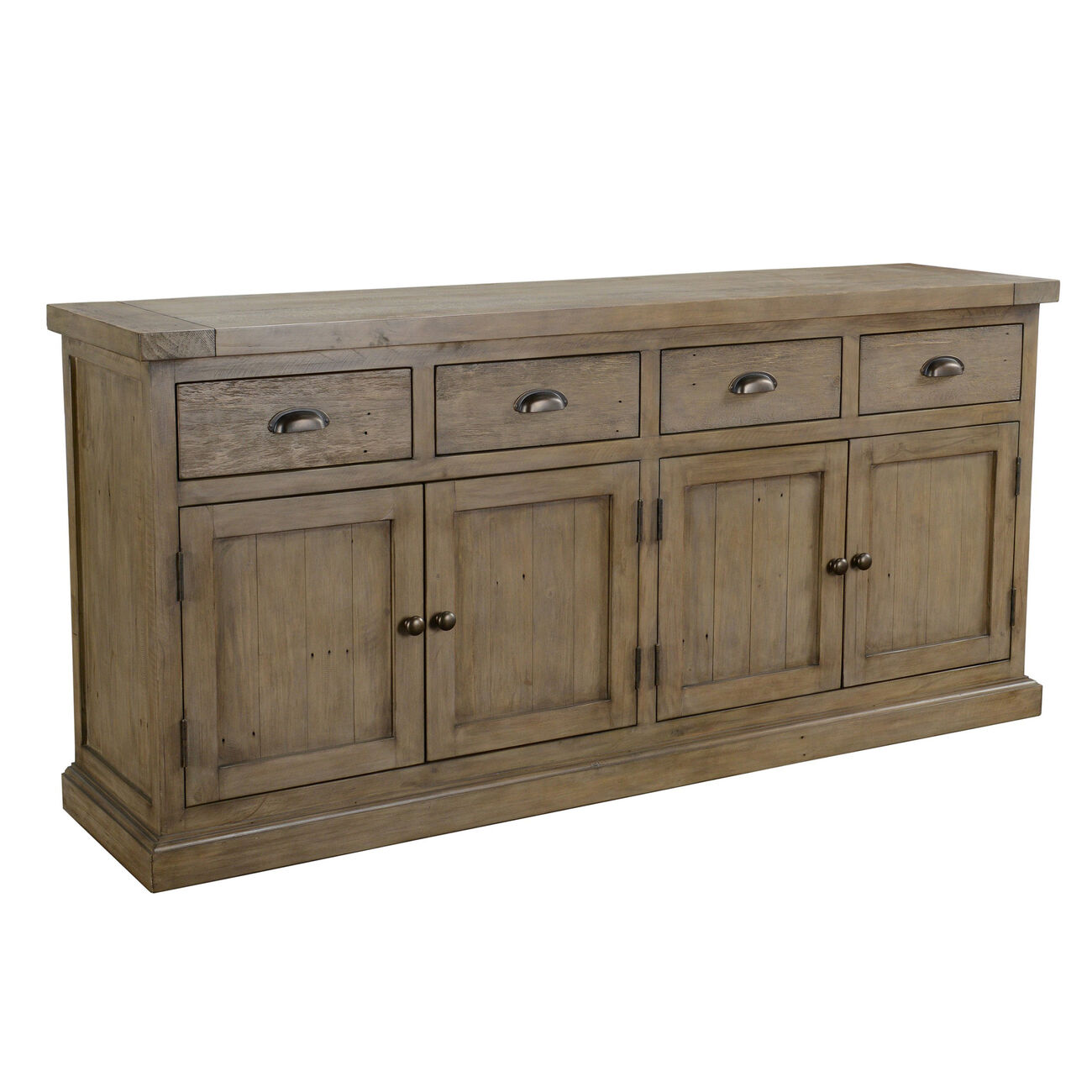 4 Drawer Transitional Wooden Sideboard with Cabinet Storage, Brown