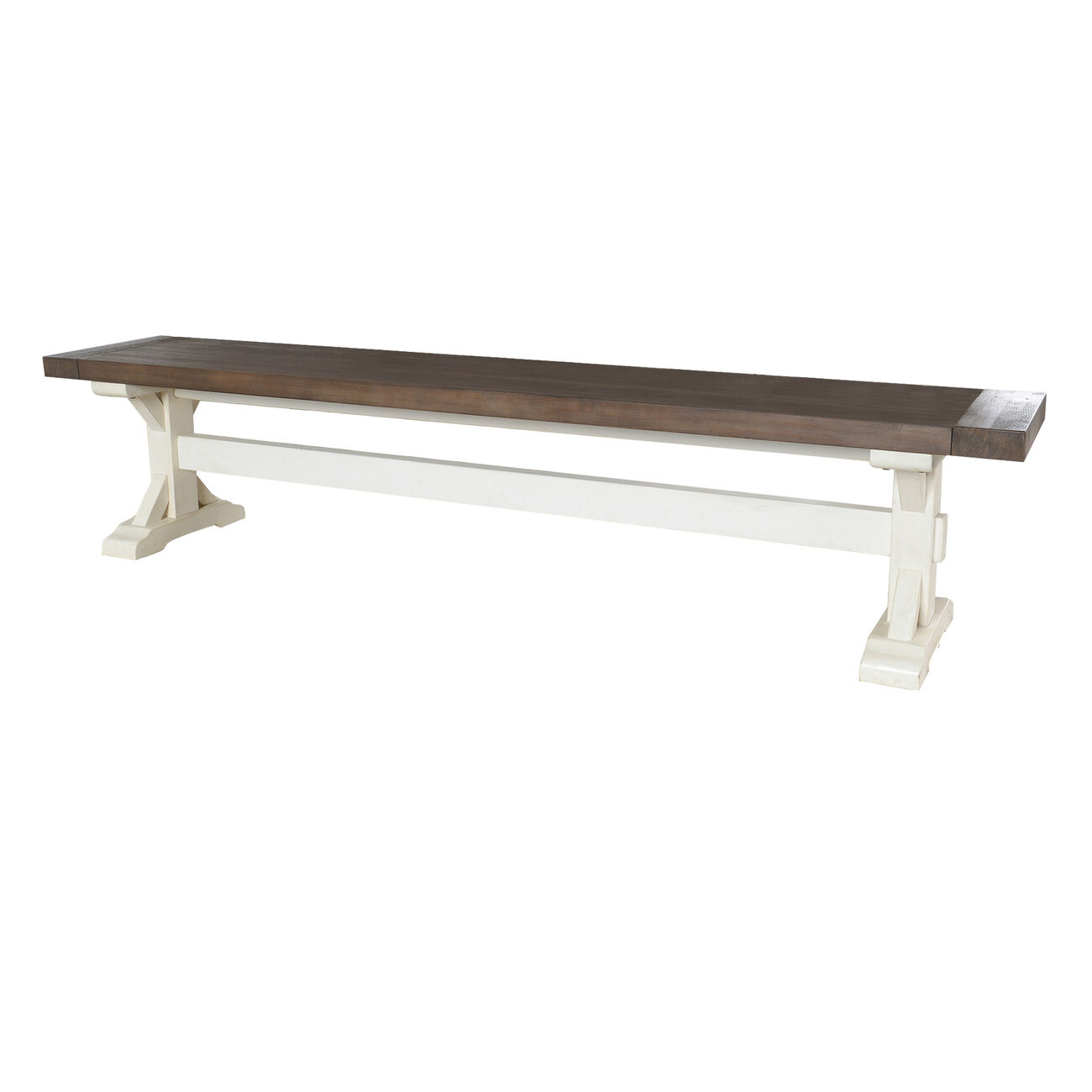 Two Tone Wooden Bench with Trestle Base, Brown and White