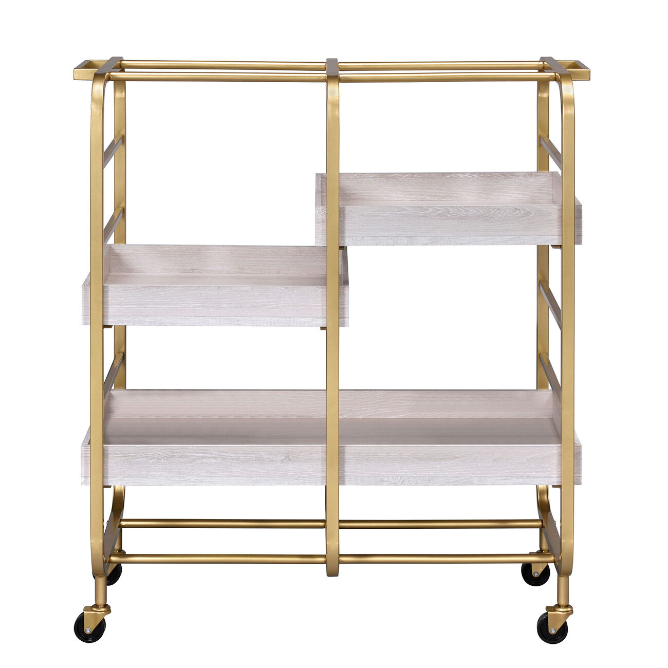 Metal Frame Serving Cart with Adjustable Compartments,Gold and Washed White