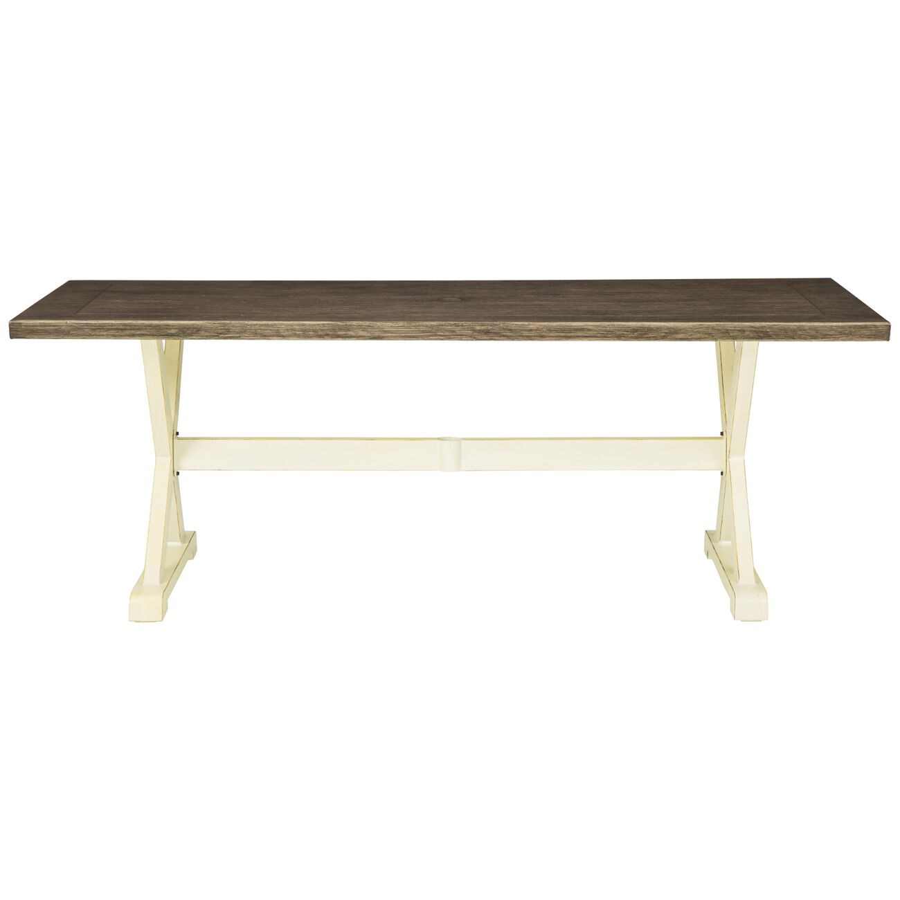 Wood Like Aluminum Frame Dining Table with X Legs, Brown and White