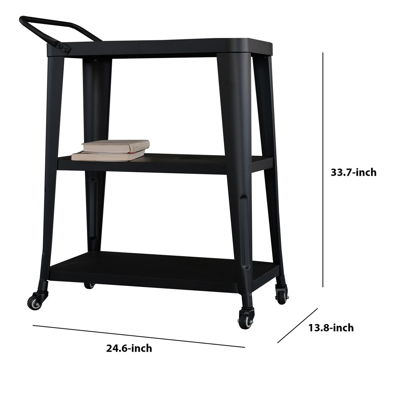 Industrial Style 3 Tier Metal Serving Cart with Casters, Black