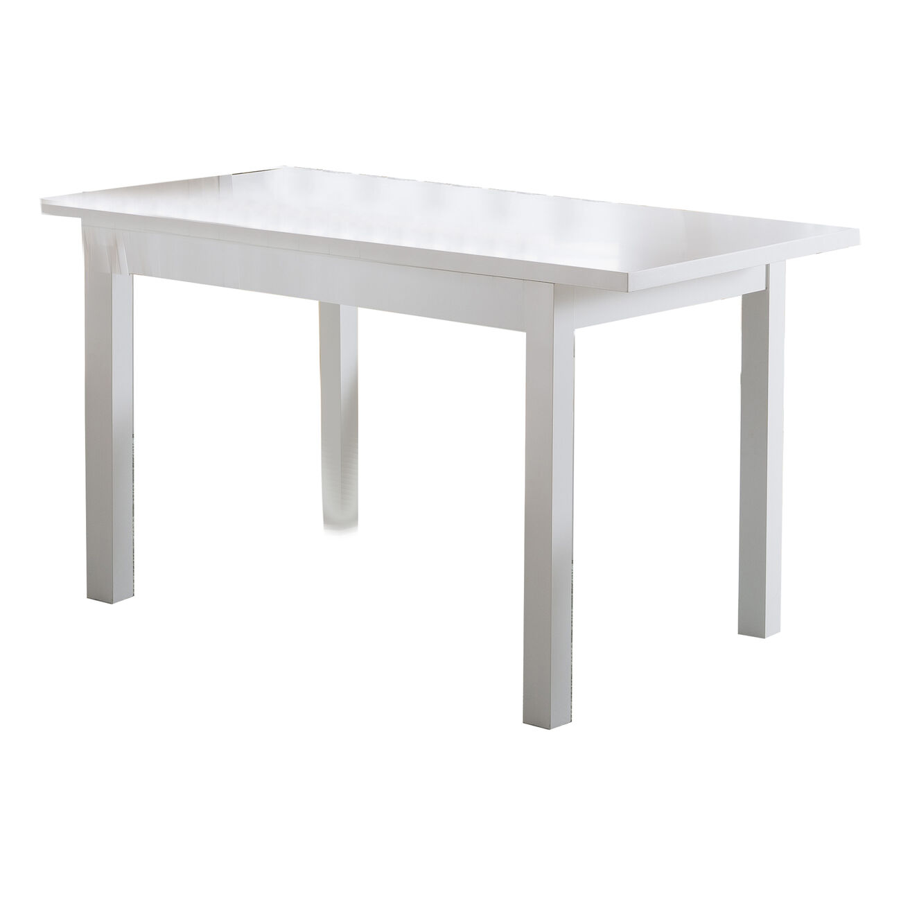 Rectangular Wooden Frame Dining Table with Straight Legs, Glossy White