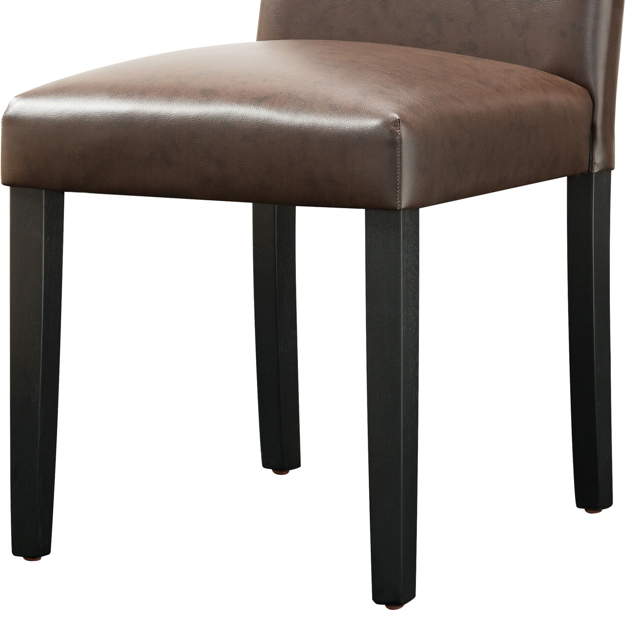 Leatherette Wooden Frame Dining Chair with Scalloped Back, Set of 2, Brown