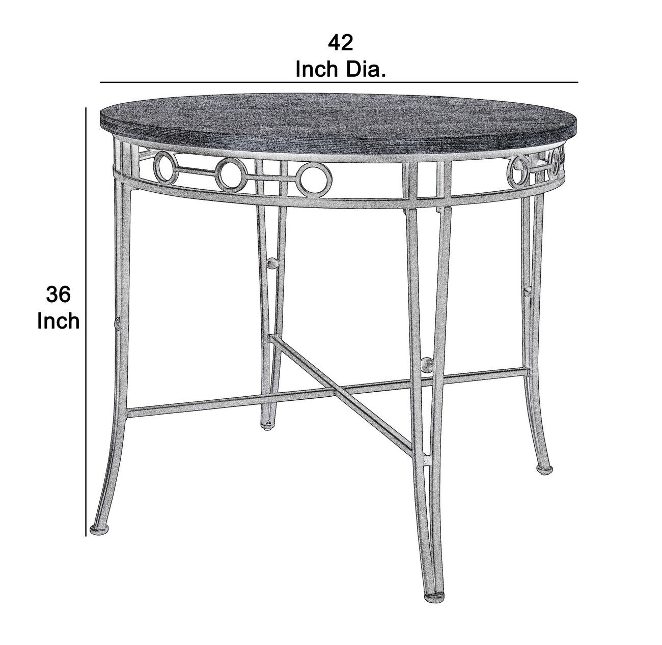 Counter Height Dining Table with Round Top and Geometric Metal Accents,Gray