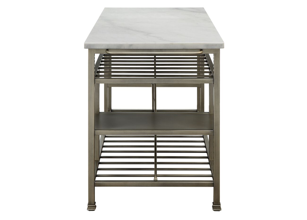 Marble Top Metal Kitchen Island with 2 Slated Shelves, Gray and White