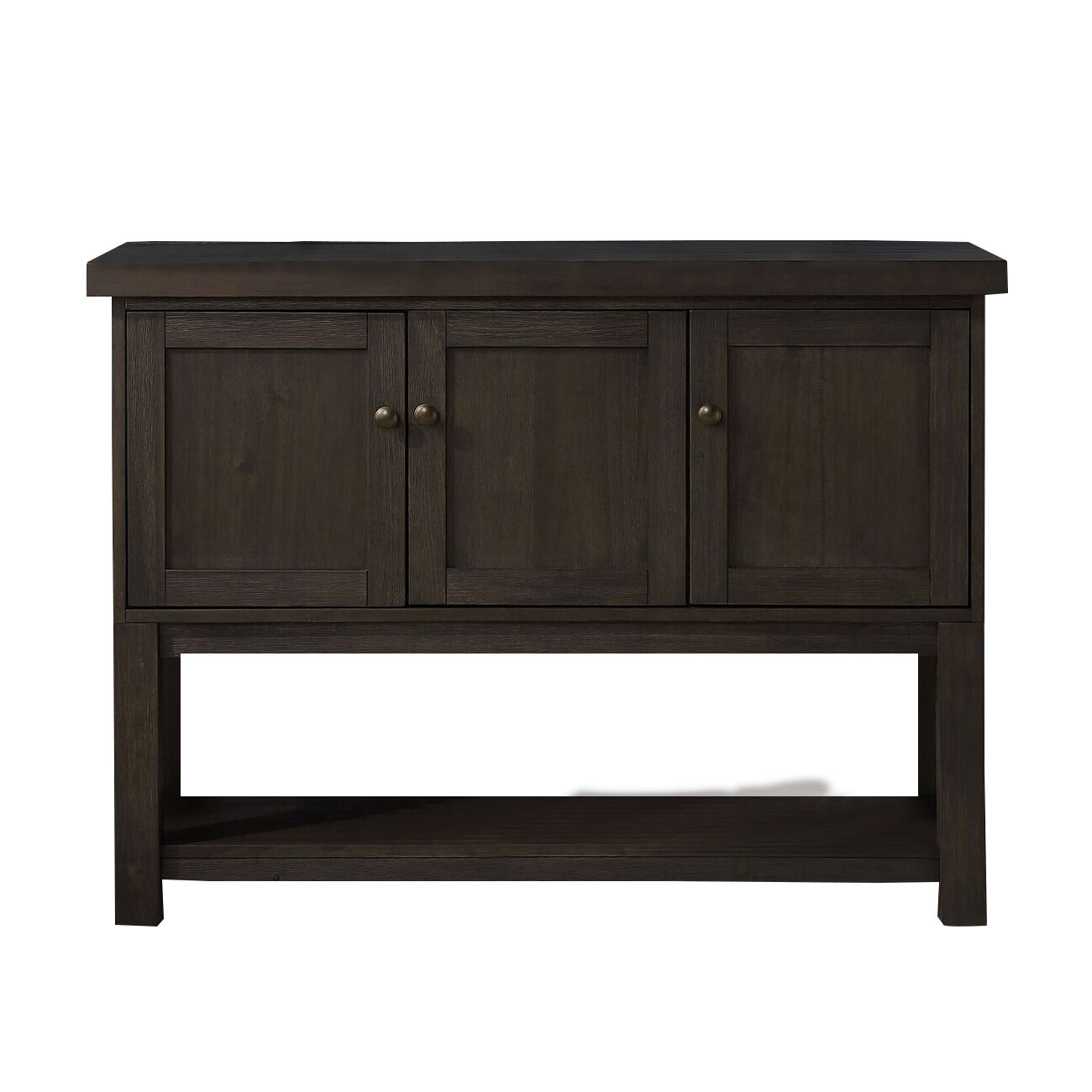 Transitional Style Server with 3 Doors and Open Bottom Shelf, Brown