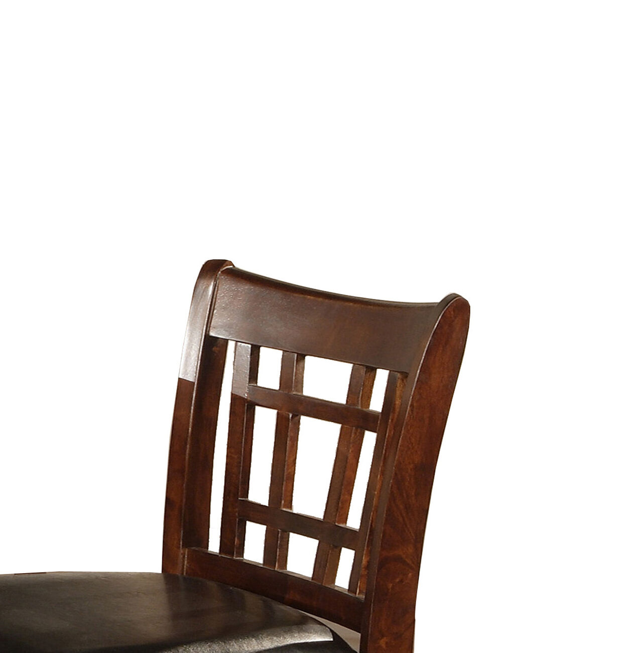 Leatherette Wooden Counter Chair with Lattice Cut Out Back, Set of 2, Brown