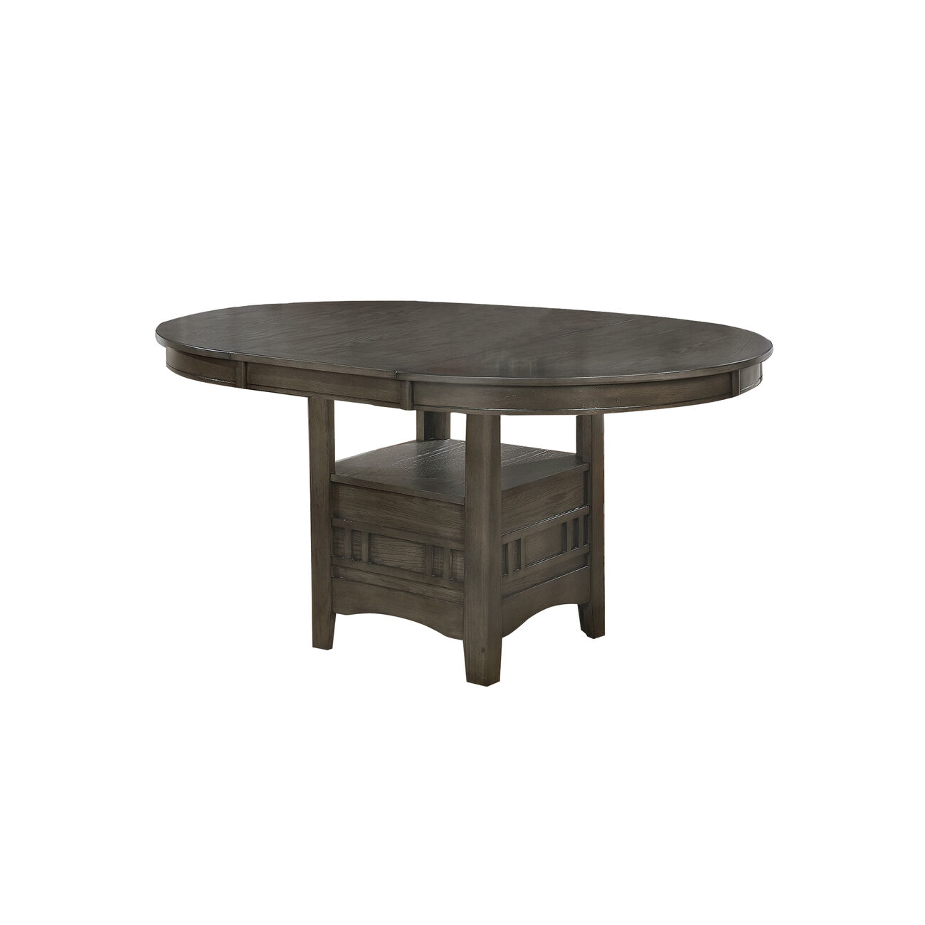 Extendable Round Wooden Dining Table with Open Bottom Shelf, Gray