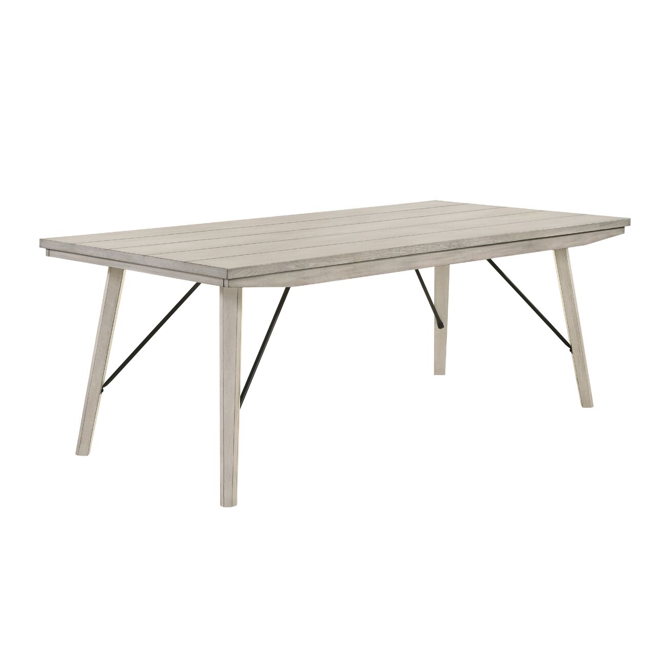 Plank Top Rectangular Dining Table with Braces Support, Antique White - BM215273
