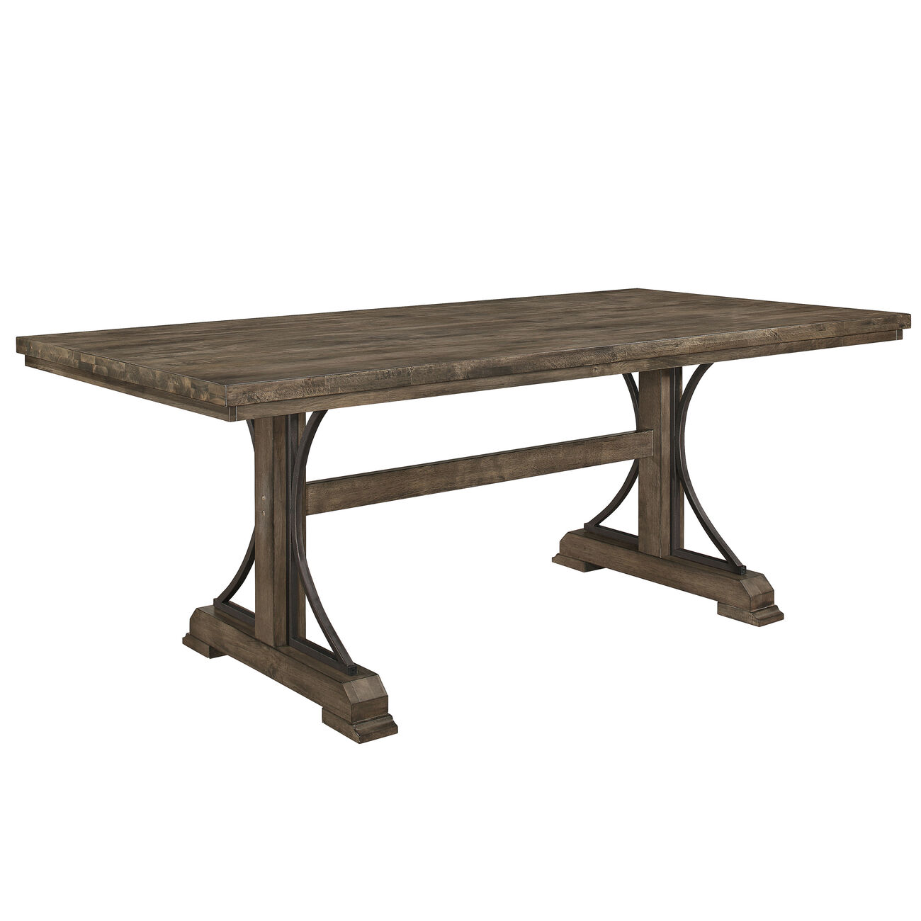 Wooden Dining Table with Trestle Base and Plank Design, Brown