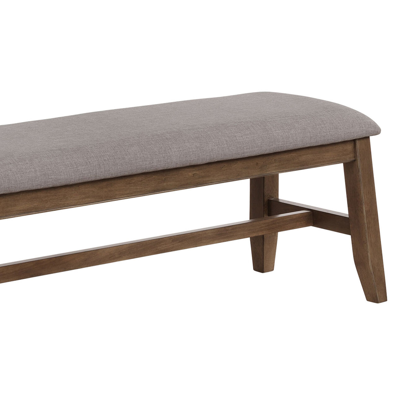 Wooden Bench with Fabric Upholstered Seat and Angled Legs, Brown and Gray - BM215445