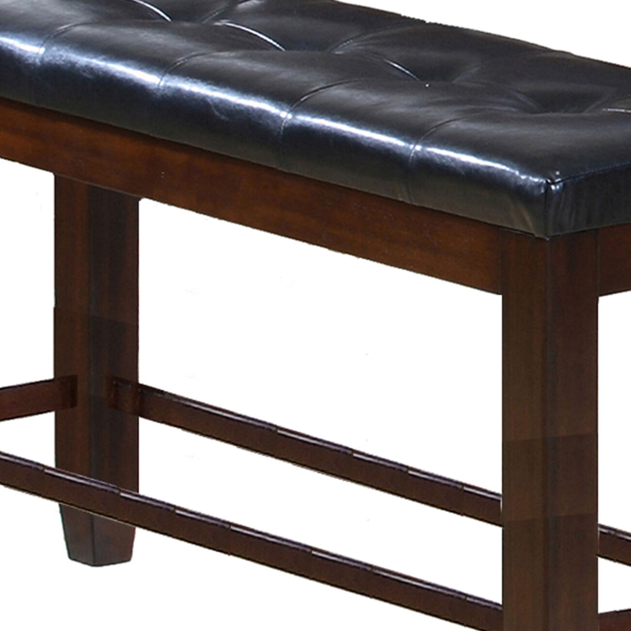Counter Height Bench with Button Tufted Leatherette Seat, Black and Brown - BM215458
