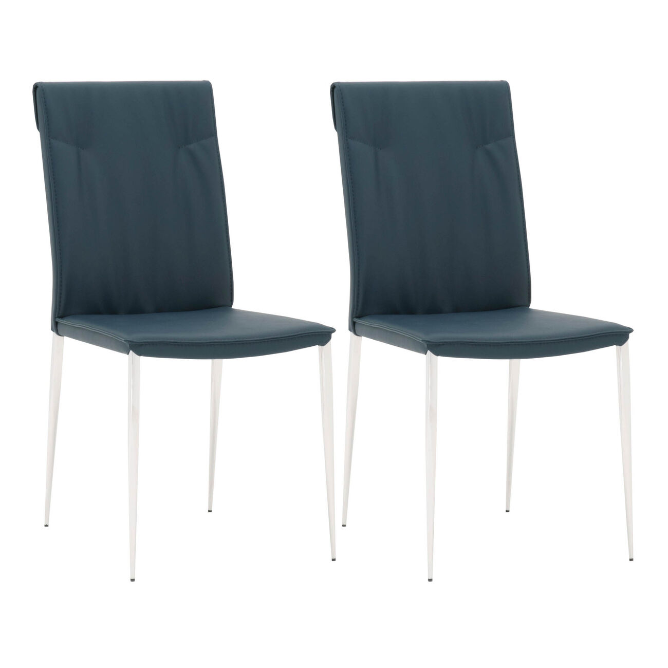 Leatherette Dining Chair with Slim Legs and Piped Edges, Set of 2,Navy Blue