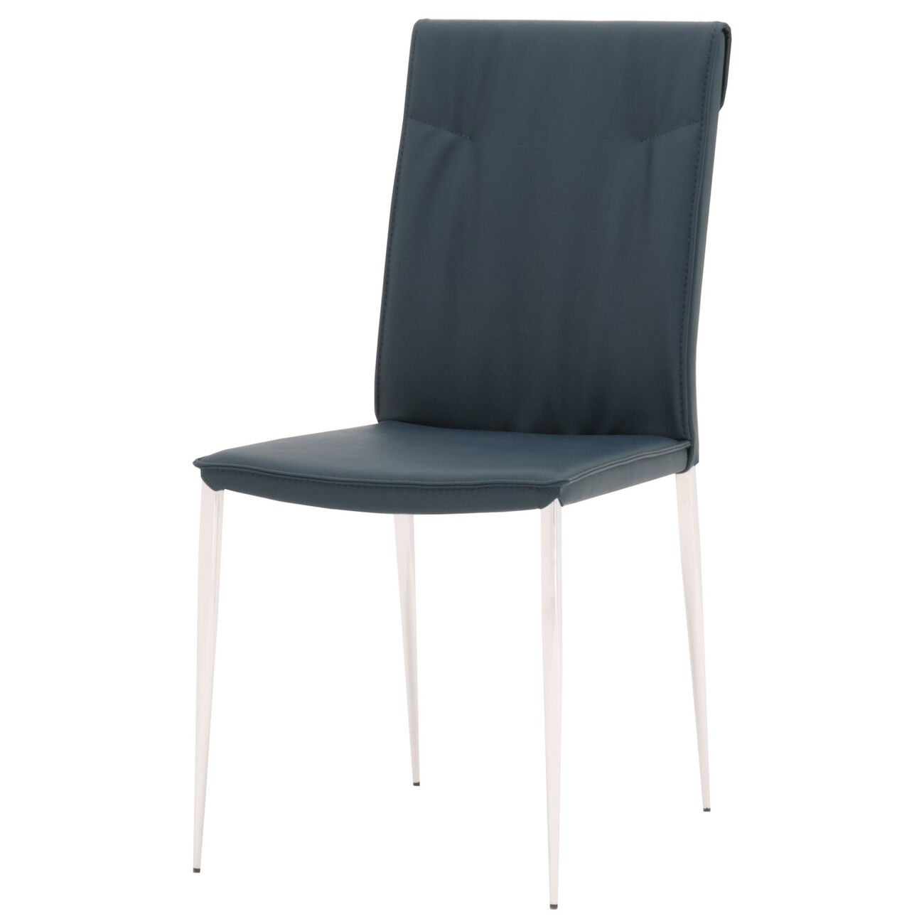 Leatherette Dining Chair with Slim Legs and Piped Edges, Set of 2,Navy Blue