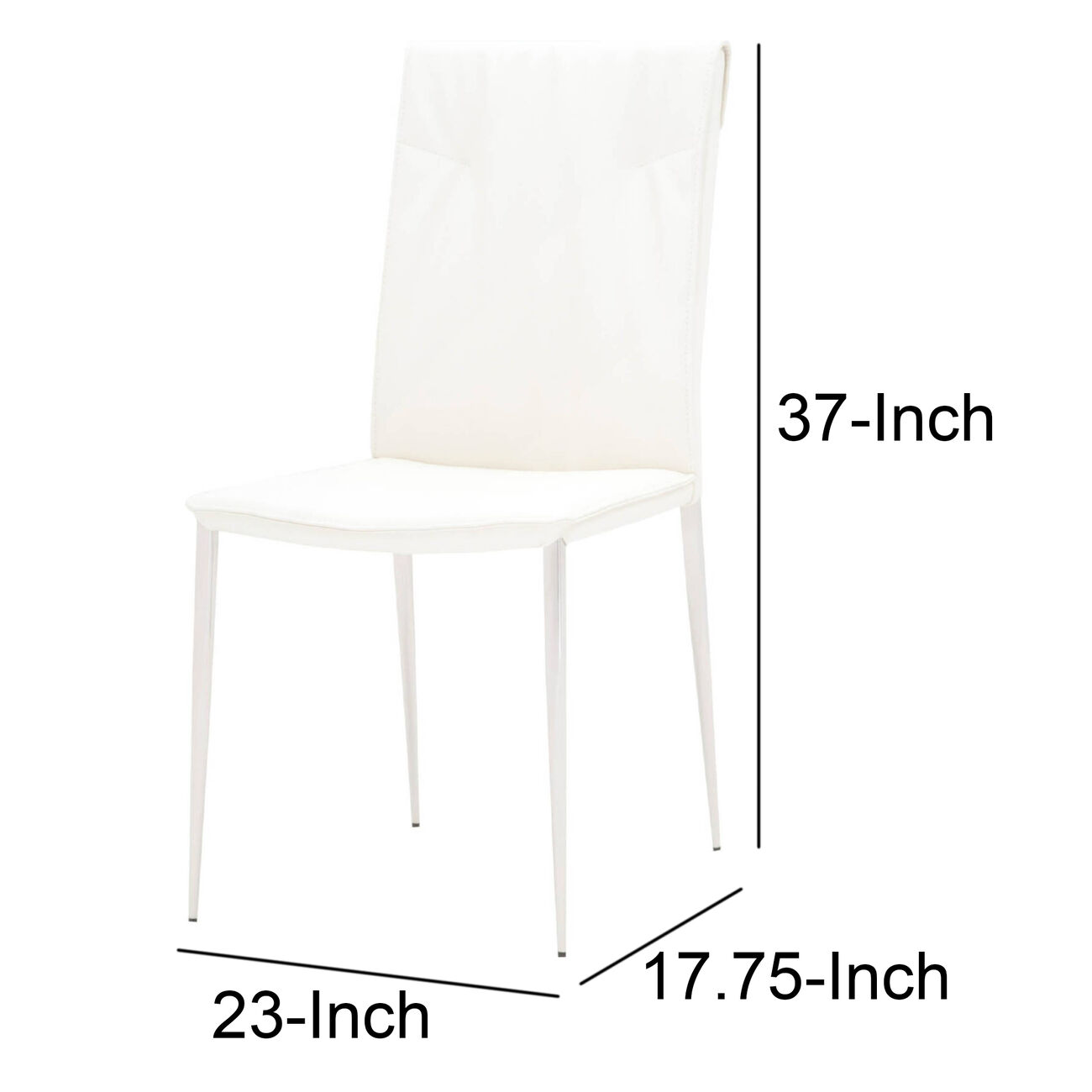 Leatherette Dining Chair with Slim Legs and Piped Edges, Set of 2, White