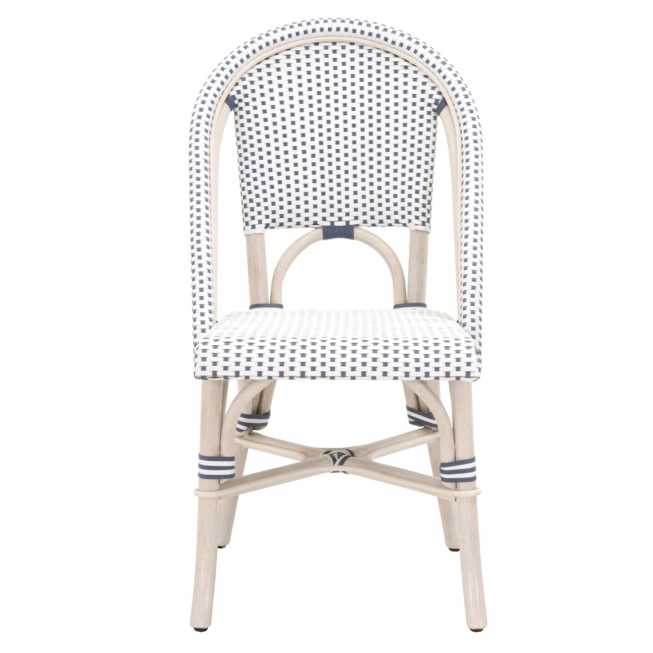 Rattan Dining Chair with Woven Back and Seat, Set of 2, Blue and White