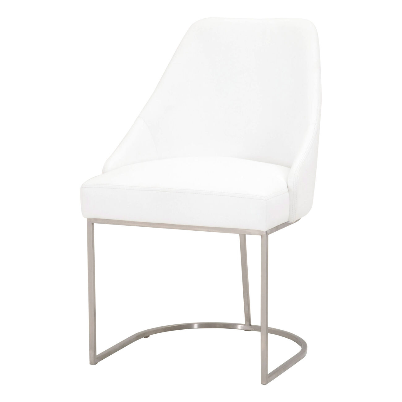 Curved Dining Chair with Steel Cantilever Base, Set of 2, White and Gold