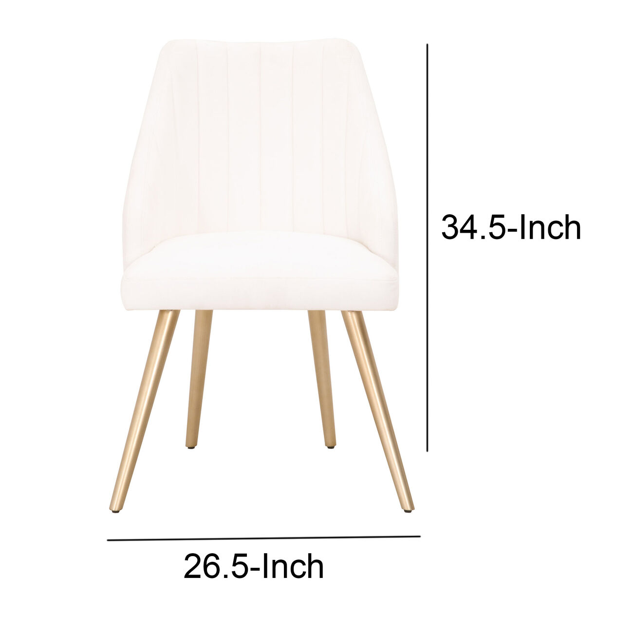 Channel Tufted Dining Chair with Metal Legs, Set of 2, White and Gold
