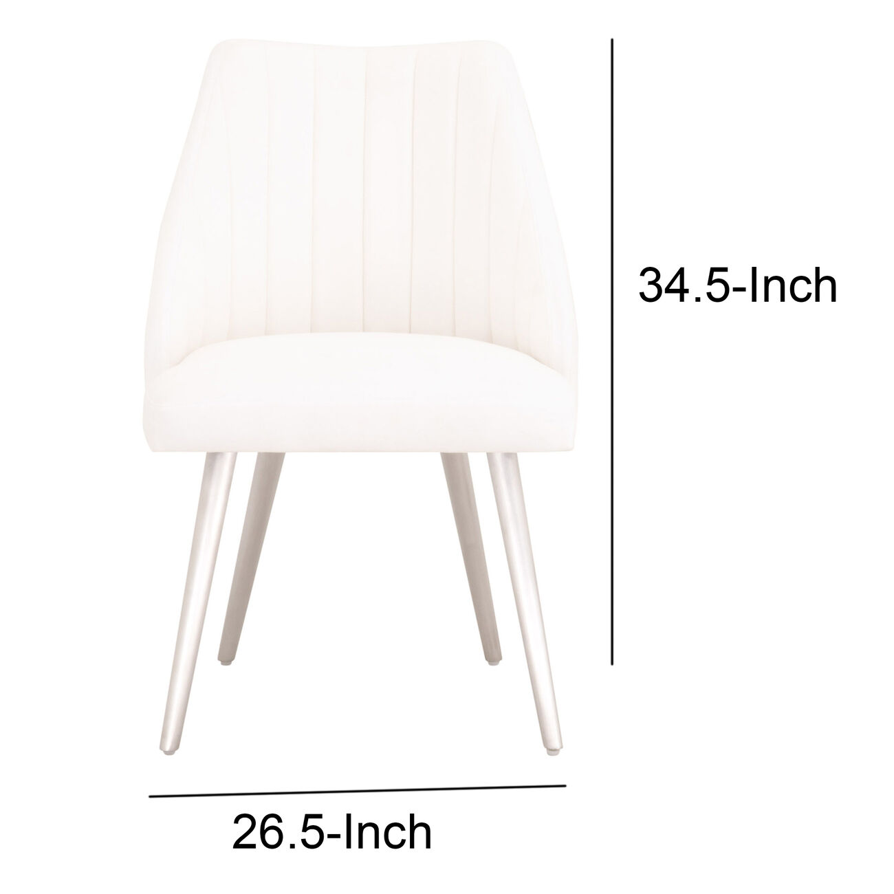 Channel Tufted Dining Chair with Metal Legs, Set of 2, White and Silver