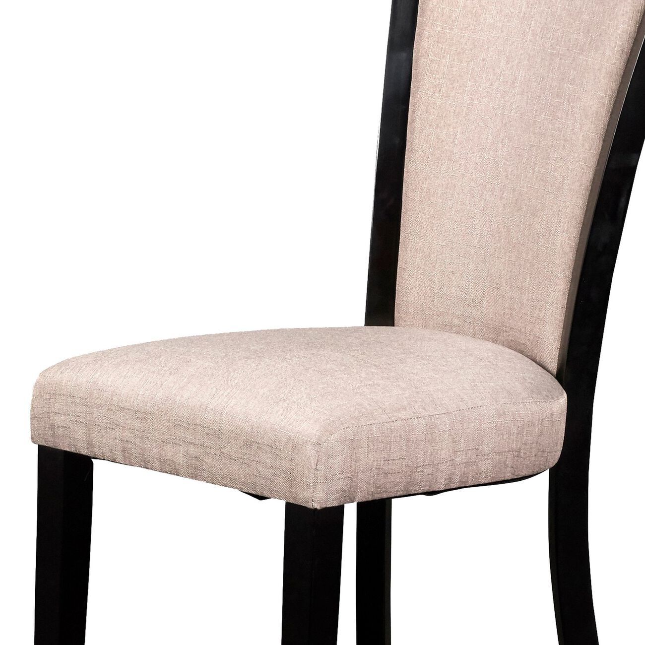 Wooden Dining Chair with Fabric Seat and Backrest, Set of 2,Black and Beige