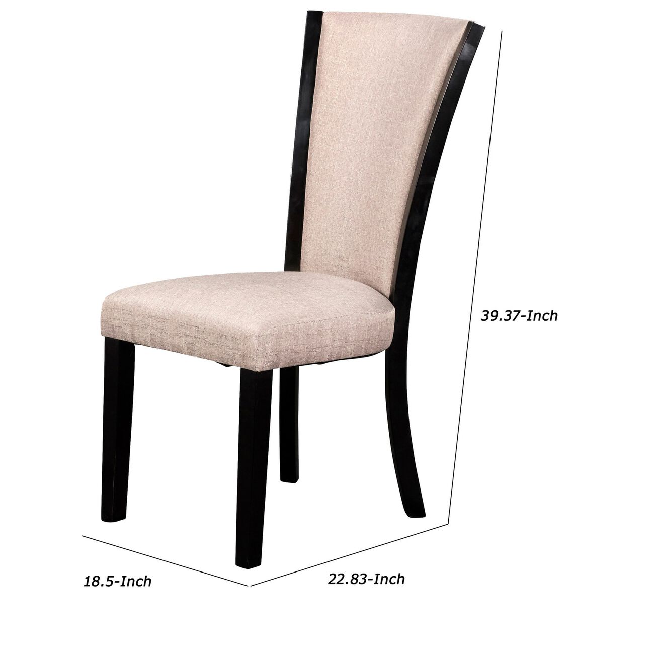 Wooden Dining Chair with Fabric Seat and Backrest, Set of 2,Black and Beige