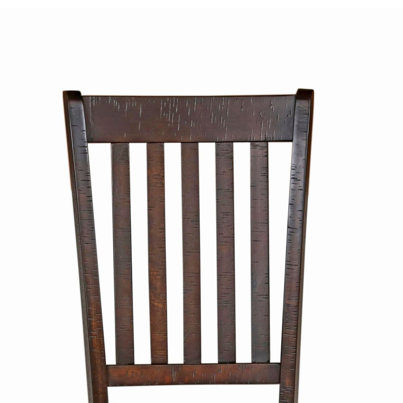 Wooden Dining Chair with Slatted Design Backrest, Set of 2, Brown