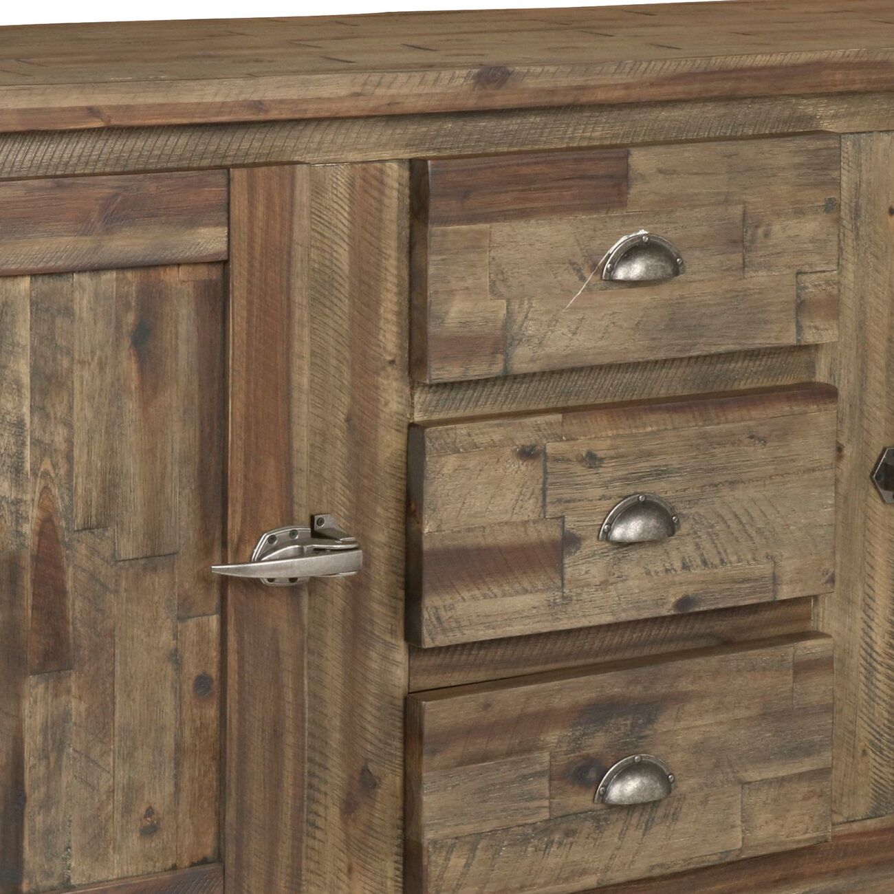 3 Drawer Wooden Sideboard with Metal Cup Pulls and 1 Door Storage, Brown