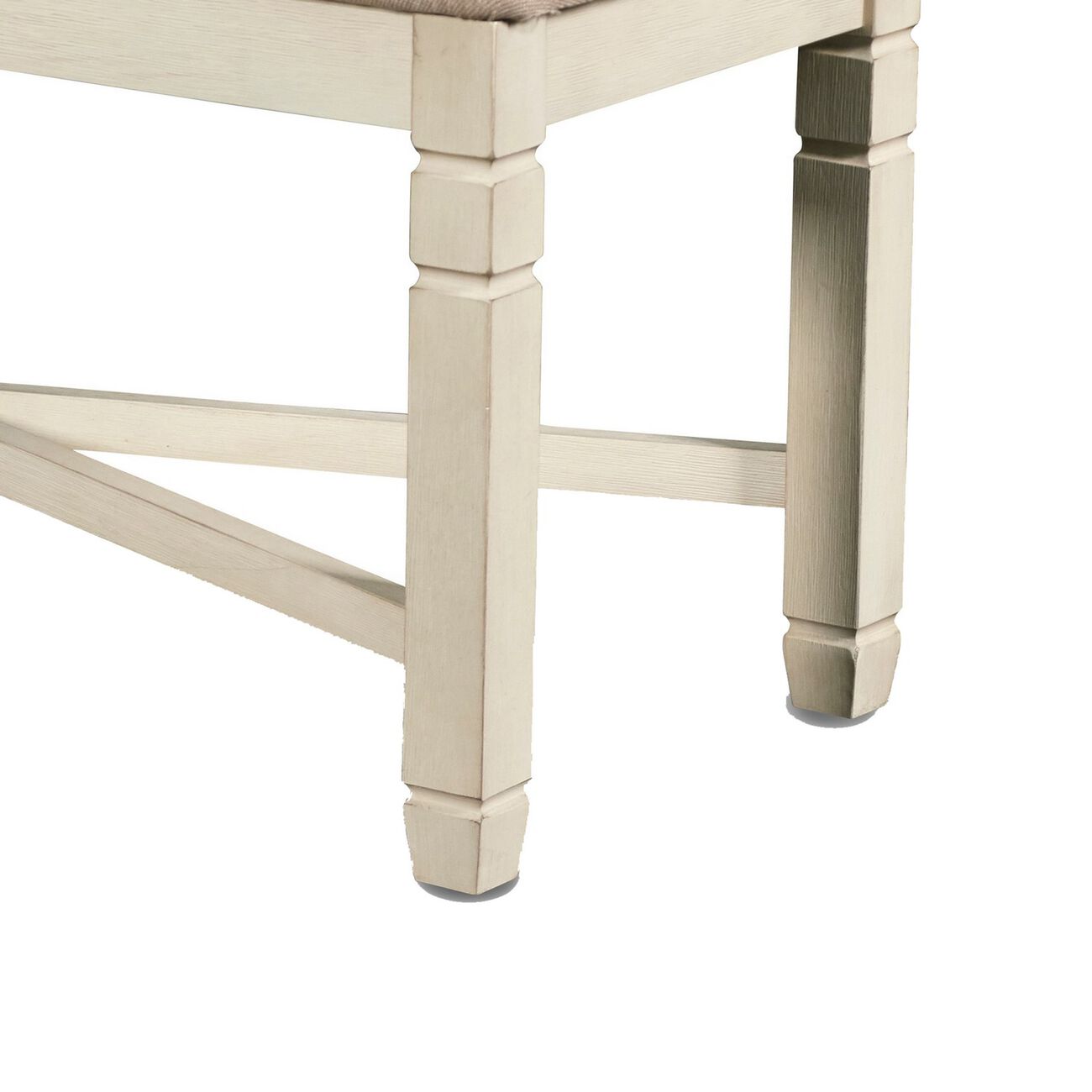 Fabric Dining Bench with Turned Legs and X Shaped Support, Beige and White