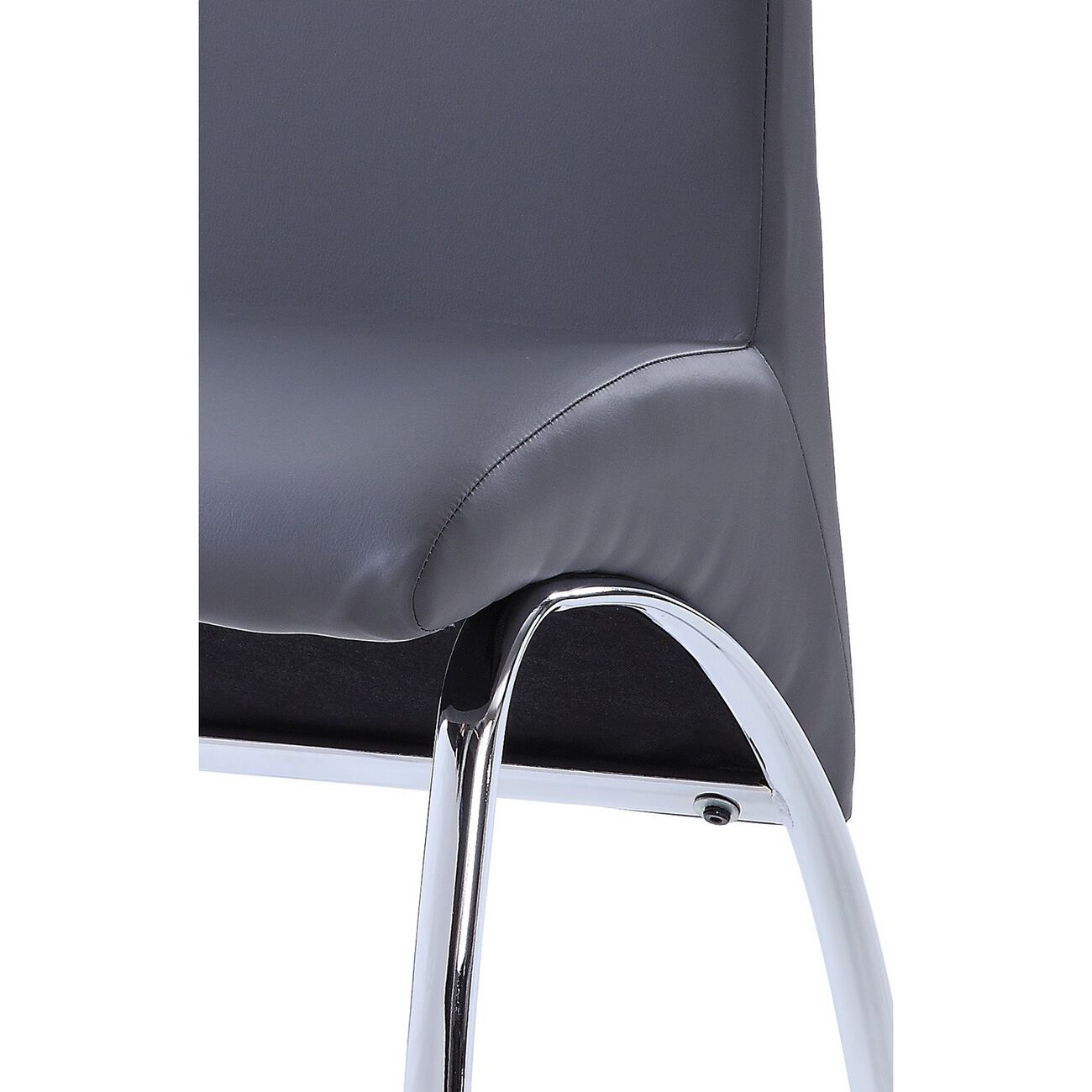 Leatherette Dining Chair with Metal Legs, Set of 2, Gray and Chrome