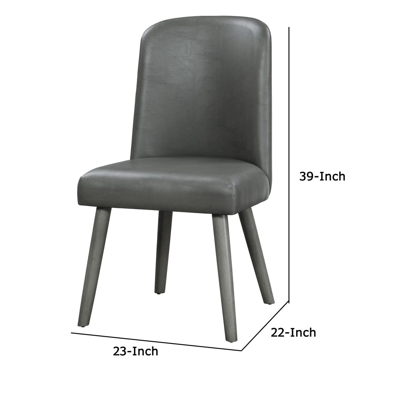 Leatherette Dining Chair with Splayed Wooden Legs, Set of  2, Gray
