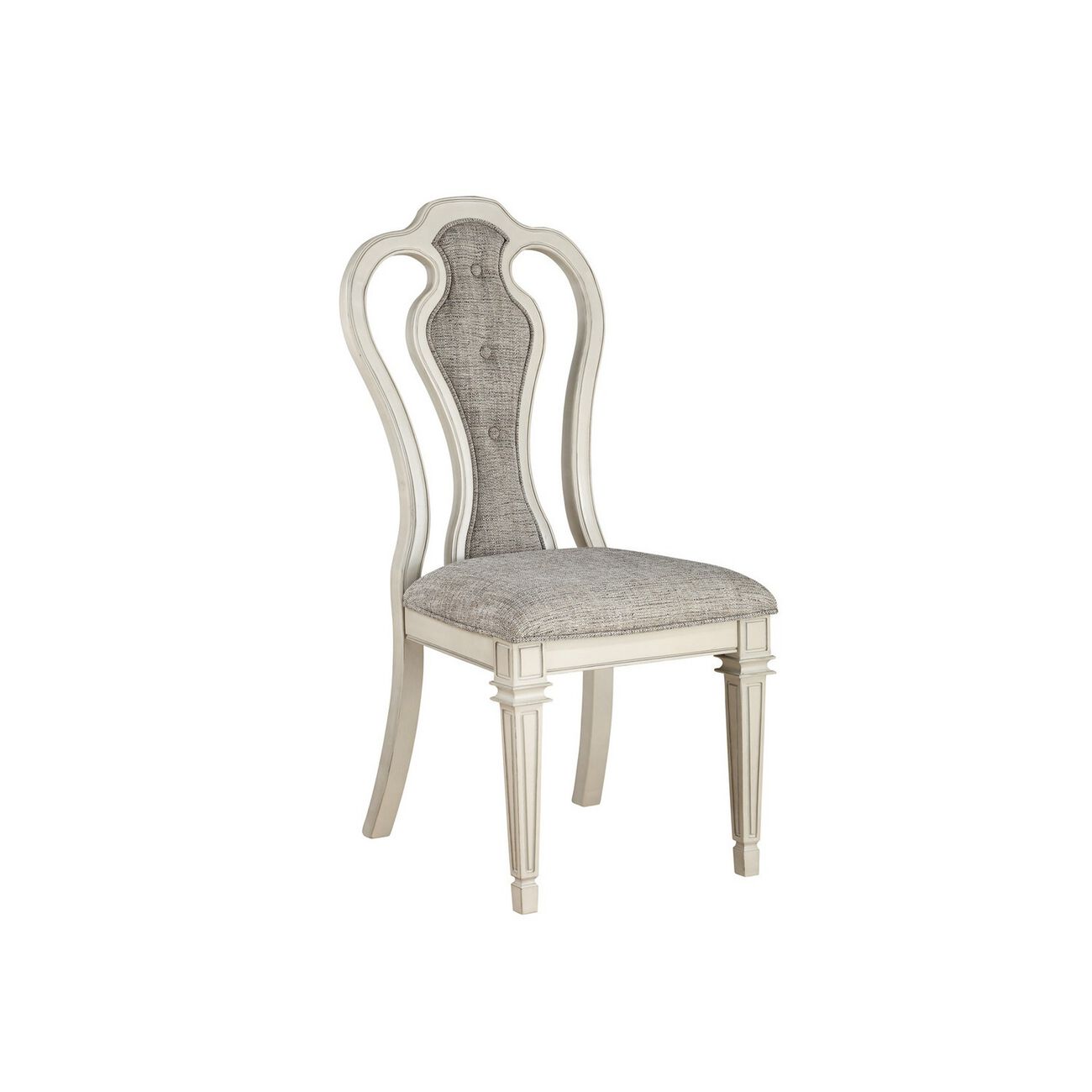 Wood and Fabric Dining Chairs with Curved Back, Set of 2, White and Gray