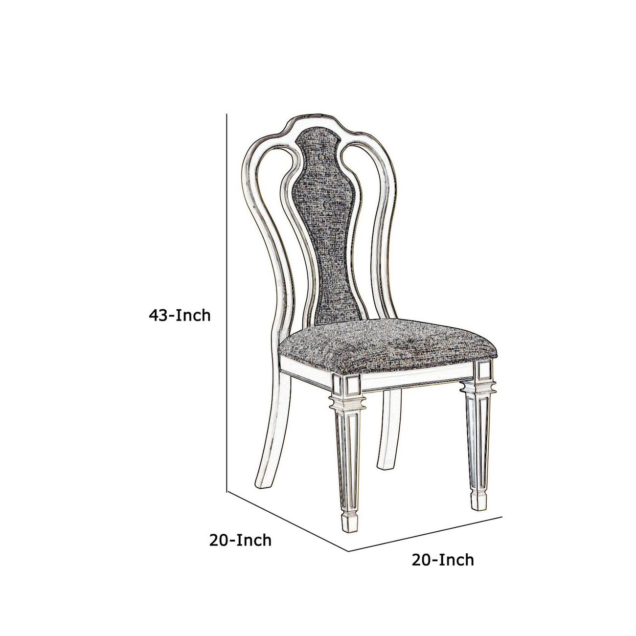 Wood and Fabric Dining Chairs with Curved Back, Set of 2, White and Gray