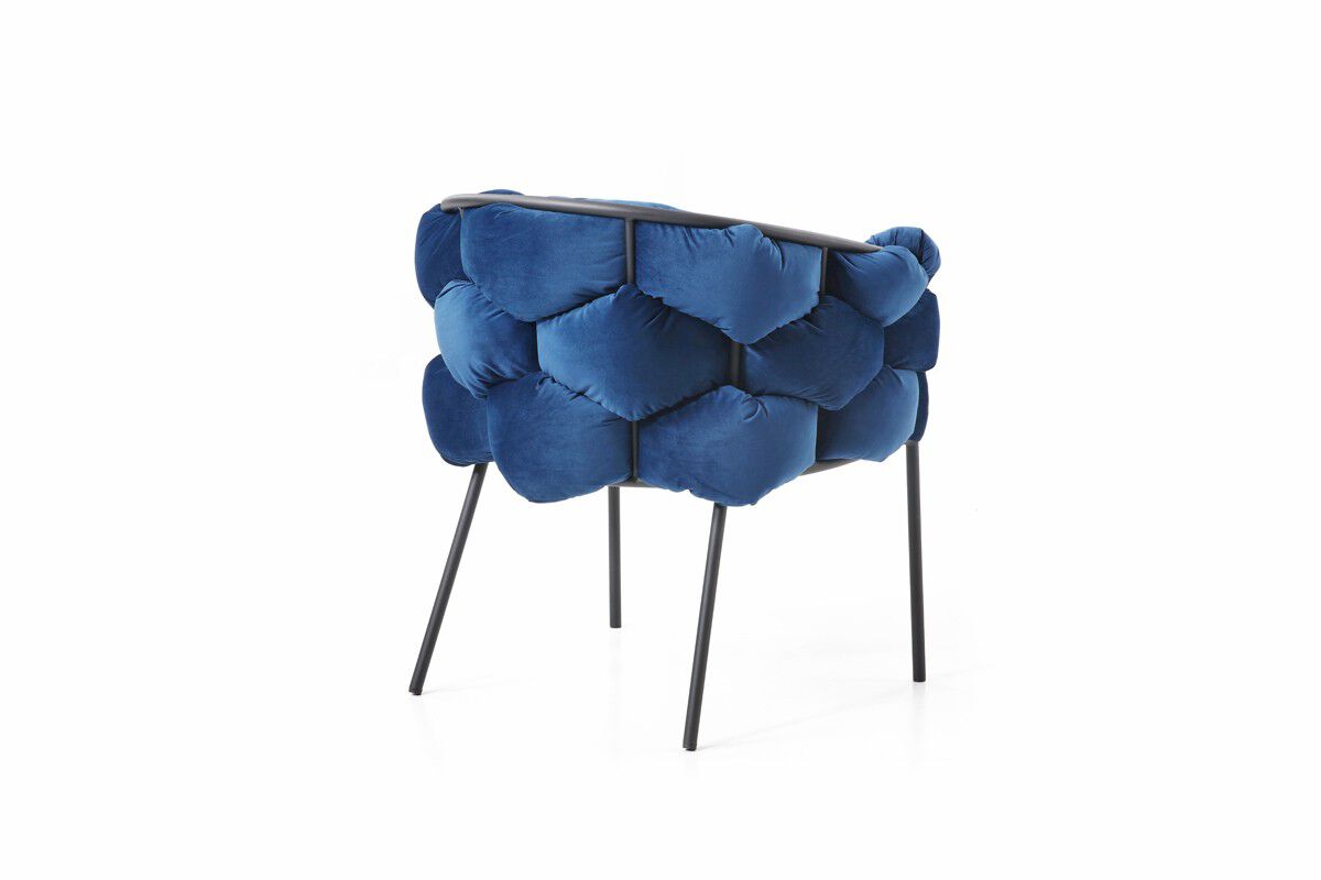 Fabric Dining Chair with Honeycomb Design Padded Backrest, Blue and Black - BM219302
