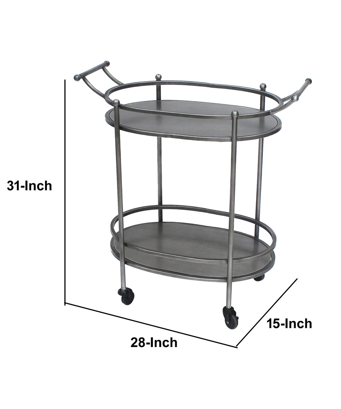 Oval Metal Frame Service Cart with Casters, Gray and Black