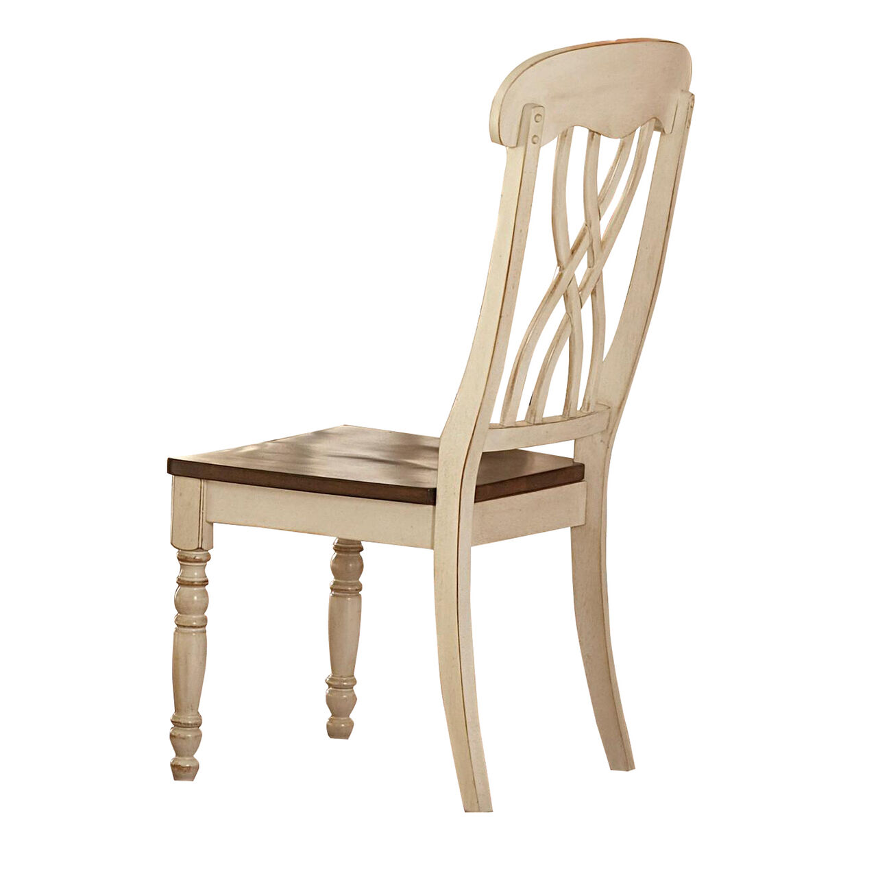 Traditional Style Dining Chair with Turned Legs, White and Brown