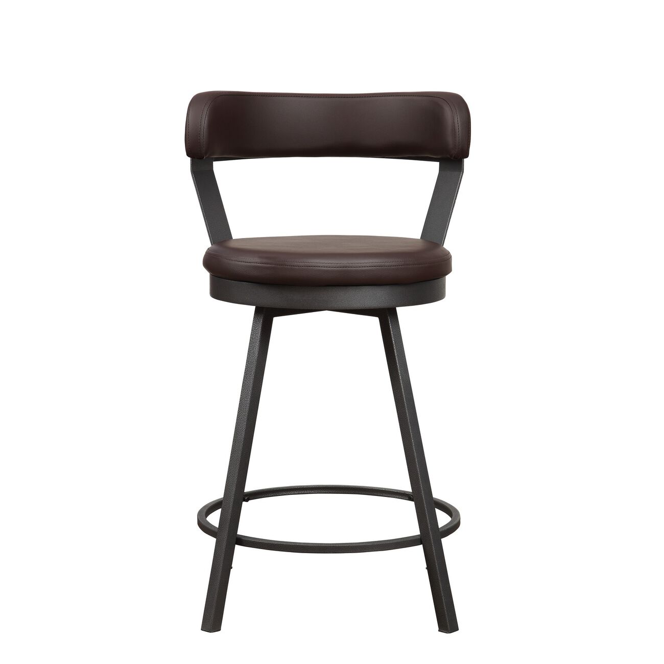Leatherette Counter Height Chair with Metal Slanted Legs, Set of 2, Brown