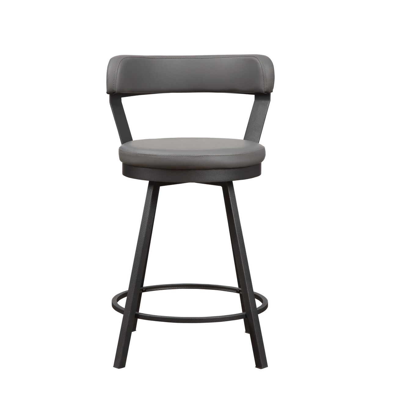 Leatherette Counter Height Chair with Metal Slanted Legs, Set of 2, Gray