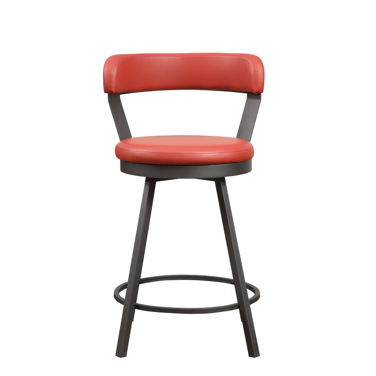 Leatherette Counter Height Chair with Metal Slanted Legs, Set of 2, Red