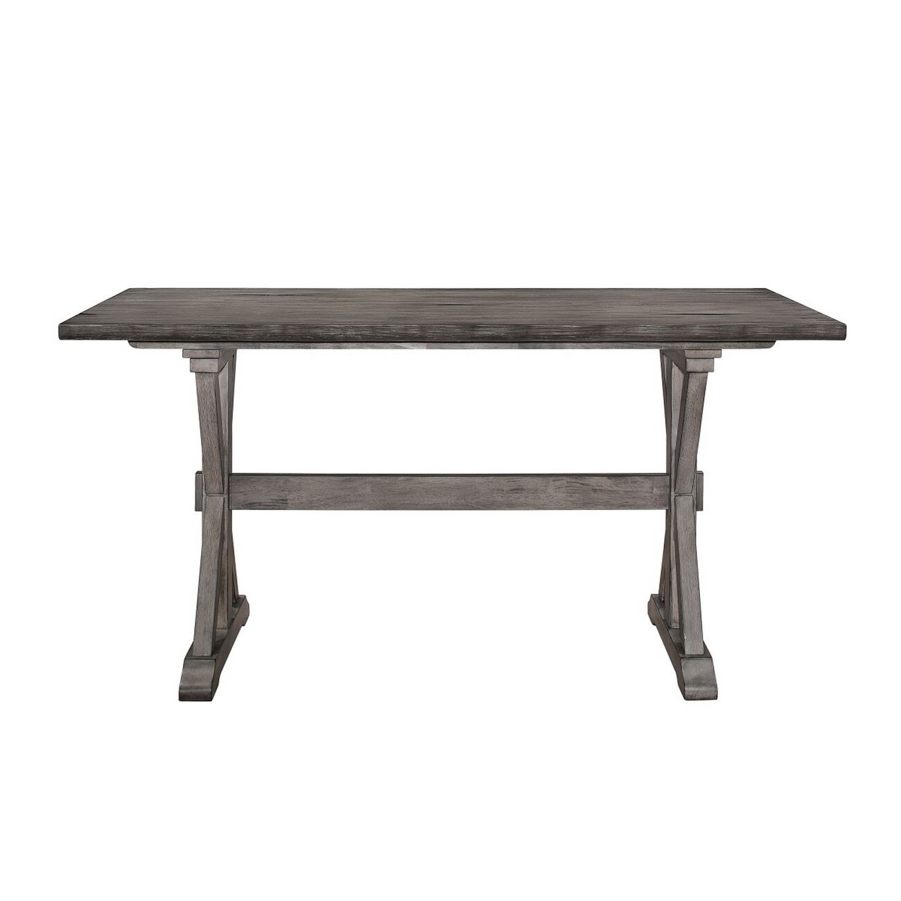 Wooden Farmhouse Style Counter Height Table with X Shaped Base, Gray